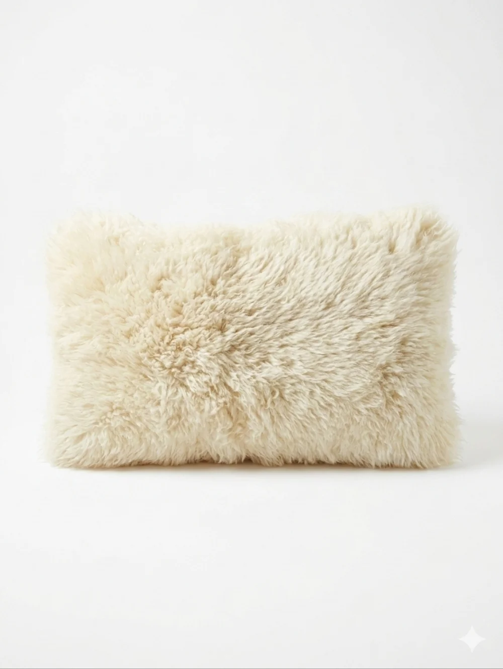 Genuine Sheepskin Fur Lumbar Pillow 12x20 Cream Microsuede Back Luxe